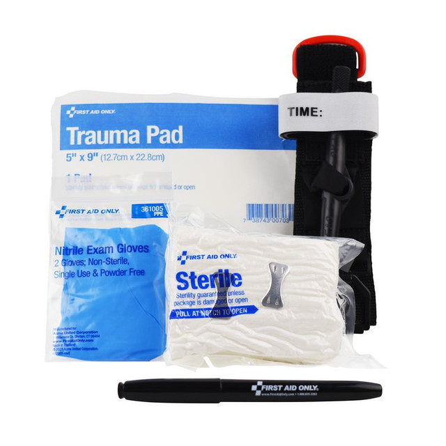 FIRST AID ONLY, INC. 91512 Critical Essentials Bleeding Control Kit for Limb Wounds, 8 Pieces, Plastic Bag