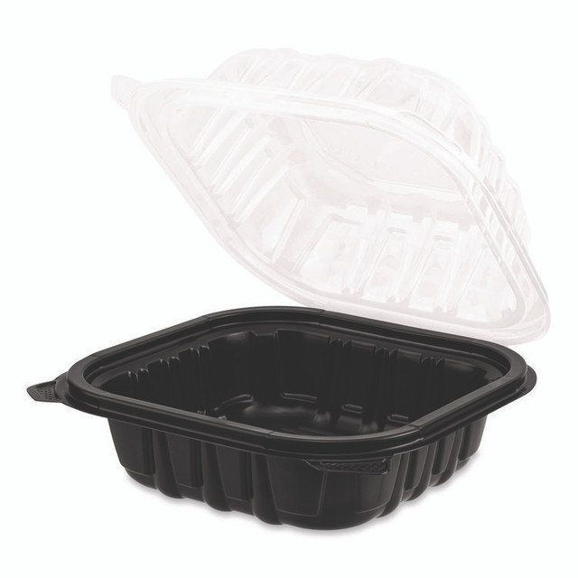 KARAT BY LOLLICUP FPPHC66PP1C Polypropylene Plastic Hinged Container, 6 x 6 x 3, Black/Clear, Plastic, 50/Pack, 6 Packs/Carton
