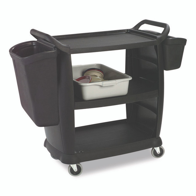 BOARDWALK BCART3 Bussing Cart, Plastic, 3 Shelves, 300 lb Capacity, 18 x 36.25 x 38, Black