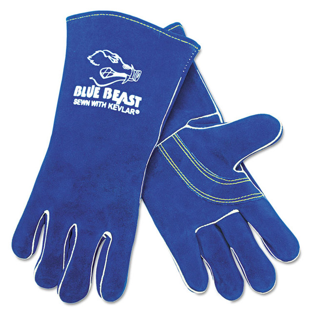 MCR SAFETY 4600 Blue Beast Leather Welding Work Gloves, ANSI Level 3 Heat Resistance, Gunn Cut, Wing Thumb, X-Large, Blue, 12 Pairs