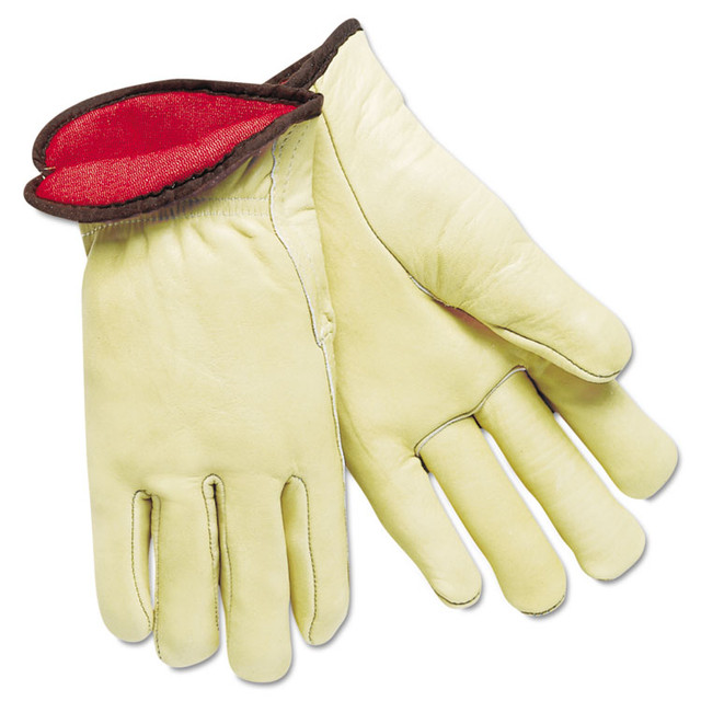 MCR SAFETY 3250XL Premium Grade Leather Insulated Driver Gloves, Fleece Lining, Gunn Cut, Straight Thumb, X-Large, Cream, 12 Pairs