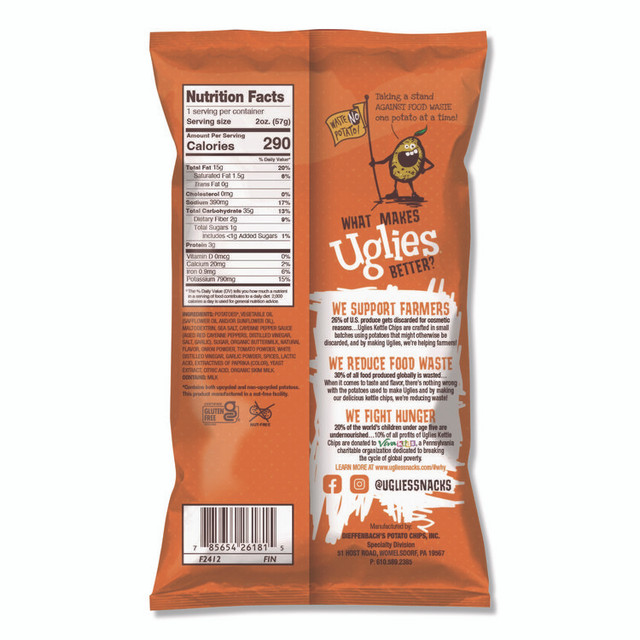 DIEFFENBACH'S SNACKS Uglies® DFN26181 Kettle Potato Chips, Buffalo Ranch, 2 oz Bags, 24/Carton