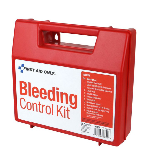 FIRST AID ONLY, INC. 91309 Bleeding Control Wall Station Single Kit - Deluxe, 14 Pieces, Plastic Case