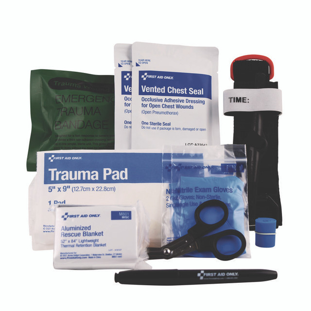 FIRST AID ONLY, INC. 91513 Right Response Bleeding Control Kit for Limb and Chest Wounds, 16 Pieces, Fabric Pouch