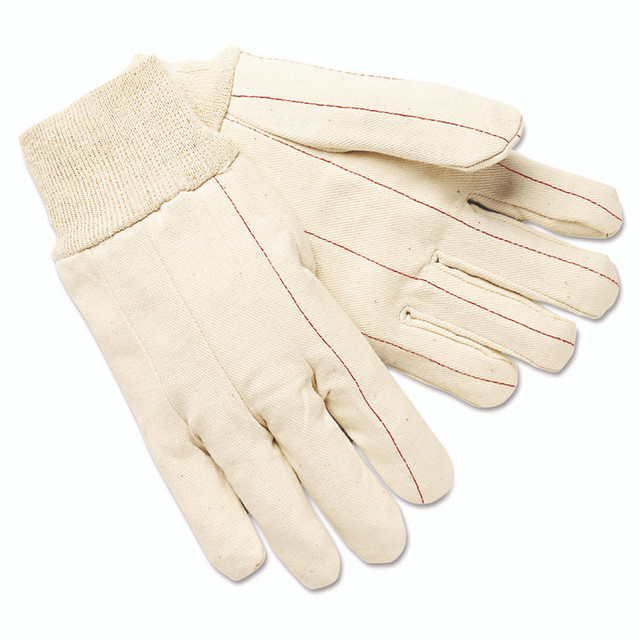 MCR SAFETY 9018C Nap-In Double Palm Cotton Work Gloves, ANSI Level 4 Heat Protection, Clute Cut, Straight Thumb, Large, White, 12 Pairs