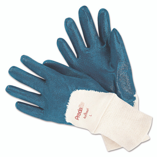 MCR SAFETY 9780L Predalite Nitrile Gloves, Large, Blue/White, 12 Pairs
