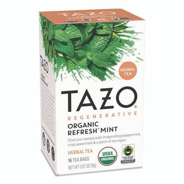 STARBUCKS COFFEE COMPANY Tazo® TAZ00350BX Tea Bags, Organic Refresh Mint, 16/Box