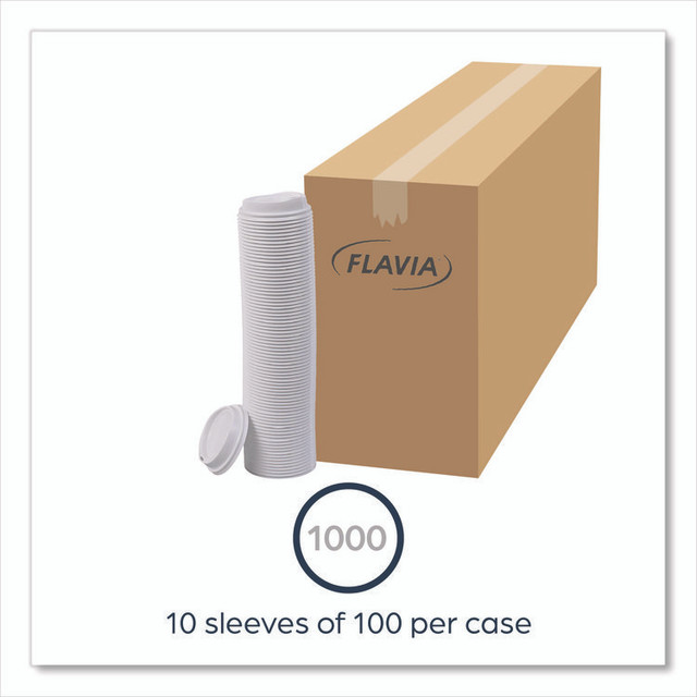 LAVAZZA FLAVIA® 25200019 Hot Beverage Paper Cup Lids 10 oz, Fits FLAVIA 10 oz Paper Cup, White, 100/Sleeve, 10 Sleeves/Carton