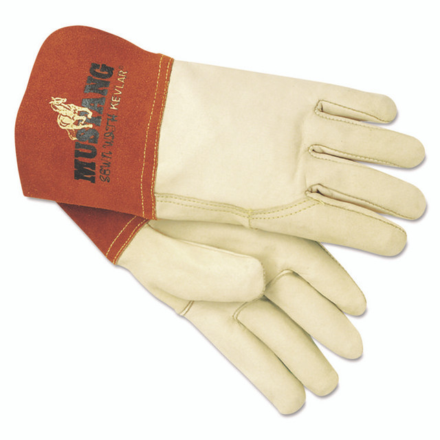 MCR SAFETY 4950M Mustang Leather MIG/TIG Welding Work Gloves, ANSI Level 2 Heat Resistance, Gunn Cut, Wing Thumb, Medium, Tan/Brown, 12 Pairs