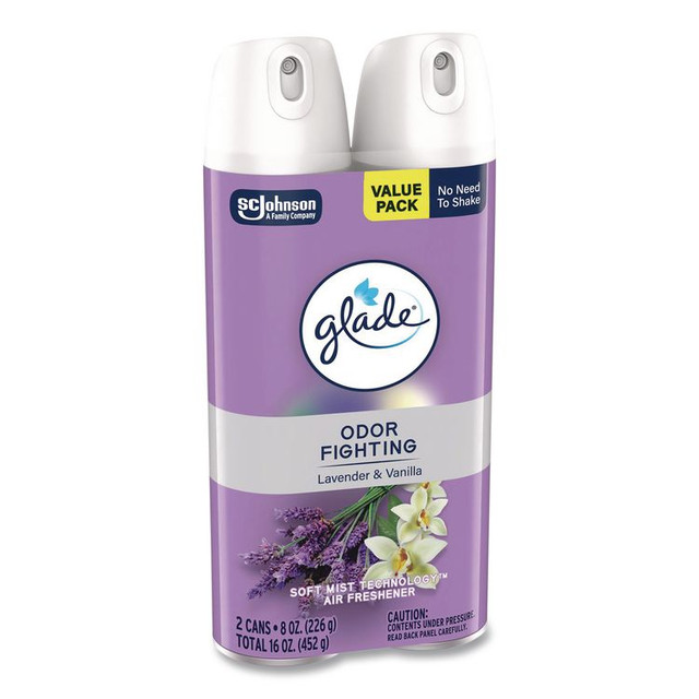 SC JOHNSON Glade® 377371 Air Freshener, Lavender and Vanilla, Scent, 8.3 oz Aerosol Spray, 2/Pack, 3 Packs/Carton