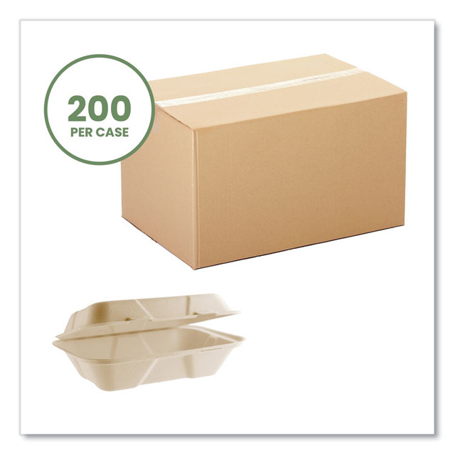 VEGWARE VWHC96NFA Nourish Molded Fiber Takeout Containers, Compostable, 6.1 x 9 x 2.9, Natural, Sugarcane, 200/Carton