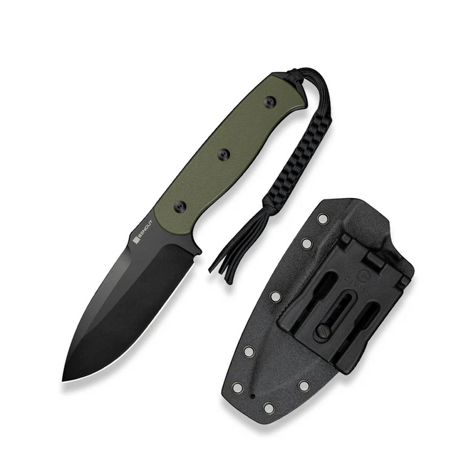 SENCUT S24036-2 Toxodon Fixed Blade Knife 4.57"" Black 9Cr18MoV Drop Point Plain Edge Blade, OD Green G10 Handle & Kydex Sheath