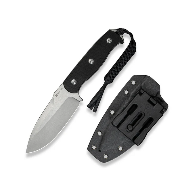 SENCUT S24036-1 Toxodon Fixed Blade Knife 4.57"" Satin 9Cr18MoV Drop Point Plain Edge Blade, Black G10 Handle & Kydex Sheath