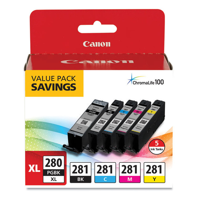 INNOVERA Canon® 2021C007 2021C007 (CLI-281; PGI-280 XL) ChromaLife100+ Ink, Black XL/Black/Cyan/Magenta/Yellow, 5/Pack