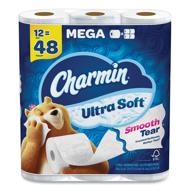 PROCTER & GAMBLE Charmin® 08813PK Ultra Soft Bathroom Tissue, Mega Roll, Septic Safe, 2-Ply, White, 224 Sheets/Roll, 12 Rolls/Pack