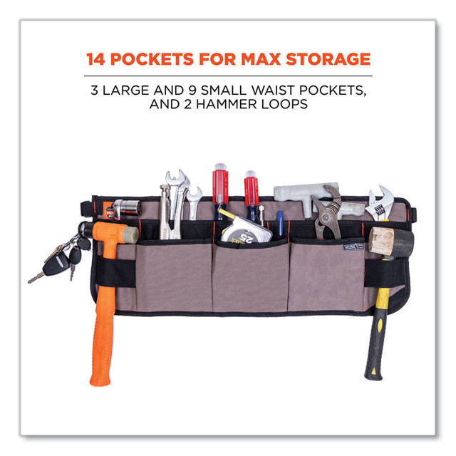 TENACIOUS HOLDINGS, INC. ergodyne® 13698 Arsenal 5707 Canvas Waist Apron, 14 Compartments, 25.5 x 34, Canvas, Gray