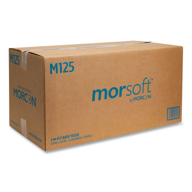 MORCON Tissue M125 Small Core Bath Tissue, Septic Safe, 1-Ply, White, 2,500 Sheets/Roll, 24 Rolls/Carton