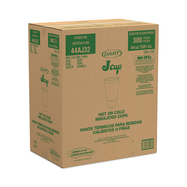 DART 44AJ32 J Cup Insulated Foam Pedestal Cups, 44 oz, White, 300/Carton