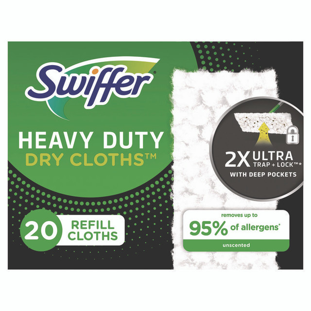 PROCTER & GAMBLE Swiffer® 77197 Heavy-Duty Dry Refill Cloths, 10.3 x 7.8, White, 20/Pack, 4 Packs/Carton