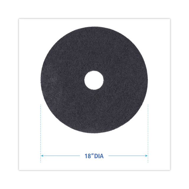 BOARDWALK 4018BLA Stripping Floor Pads, 18" Diameter, Black, 5/Carton
