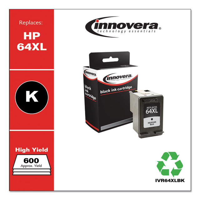 INNOVERA 64XLBK Remanufactured Black High-Yield Ink, Replacement for 64XL (N9J92AN), 600 Page-Yield