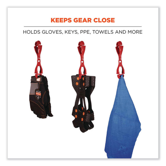 TENACIOUS HOLDINGS, INC. ergodyne® 19113 Squids 3400 Dual Clip Glove Clip Holder, 1 x 1 x 6.5, Acetal Copolymer, Red