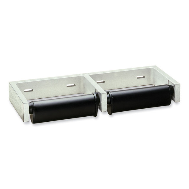 BOBRICK WASHROOM 274 ClassicSeries Toilet Tissue Dispenser for Two Rolls, Controlled Delivery, 12.5 x 4 86 x 1.5, Black/Aluminum