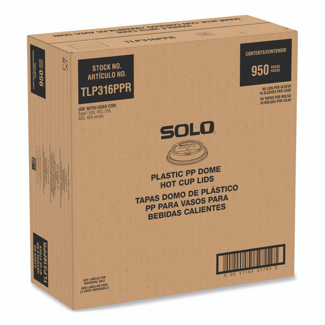 DART SOLO® TLP316PPR Traveler Cappuccino Style Dome Lid, Fits 10 oz to 24 oz Hot Cups, White, 95 Lids/Sleeve, 10 Sleeves/Carton
