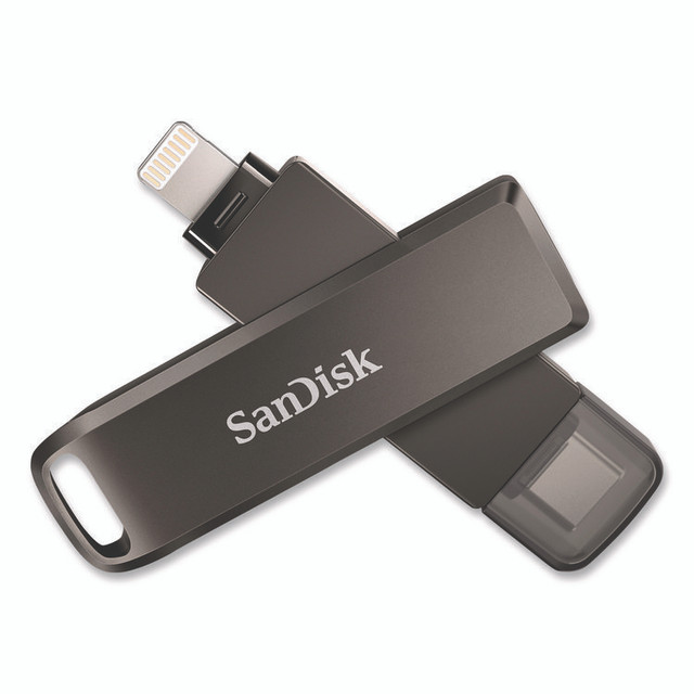 SANDISK CORPORATION IX70N128GAG6 Dual Phone USB 3.2 Type-C/Lightning Flash Drive, 128 GB, Black