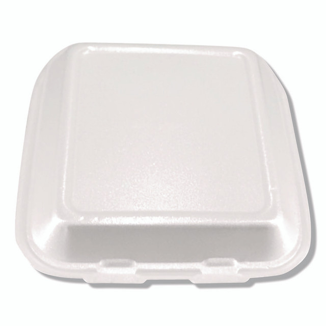 PLASTIFAR SA 12109 Foam Hinged Lid Containers, 3-Compartment, 7.56 x 8.25 x 2.38, White, Foam, 200/Carton