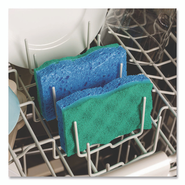 FREUDENBERG HOUSEHOLD PRODUCTS O-Cedar® 169431CT Scrunge Non-Scratch Scrub Sponge, 2.63 x 4.25, 1" Thick, Green/Blue, 2/Pack, 8 Packs/Carton