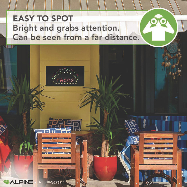 ALPINE INDUSTRIES ALP49711 LED Rectangular TACO Sign, 19 x 10, Black Frame, Green/Red/Yellow Graphics