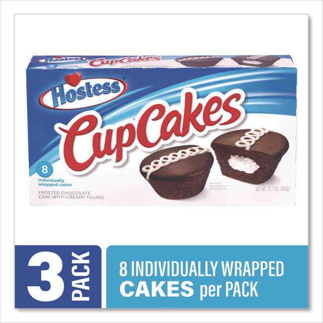 HOSTESS BRANDS 60004133 CupCakes, Chocolate, 1.59 oz Individually Wrapped, 8/Pack, 3 Packs/Carton