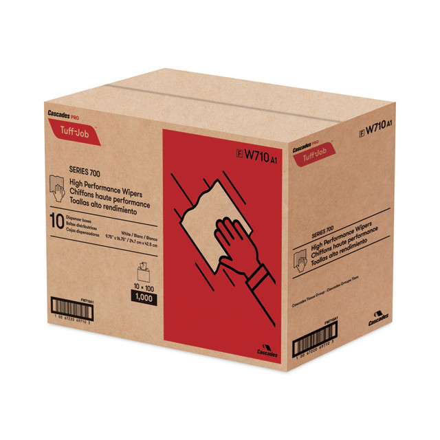 CASCADES TISSUE GROUP PRO W710 Tuff-Job Spunlace Towels, Pop Up Box, 9.75 x 16.75, White, 100/Box, 10 Boxes/Carton