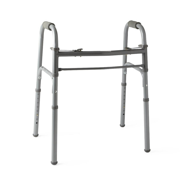 MEDLINE INDUSTRIES, INC. MDS86410J4B Medline Junior Adjustable Aluminum/Steel 2-Button Folding Walker, 25in - 32inH MEDLINE INDUSTRIES, INC. MDS86410J4B Medline Junior Adjustable Aluminum/Steel 2-Button Folding Walker, 25in - 32inH