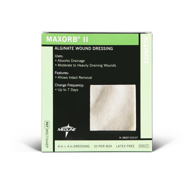 MEDLINE INDUSTRIES, INC. MSC7344EPZ Medline Maxorb II Alginate Dressings, 4in x 4in, Tan, Pack Of 10 MEDLINE INDUSTRIES, INC. MSC7344EPZ Medline Maxorb II Alginate Dressings, 4in x 4in, Tan, Pack Of 10