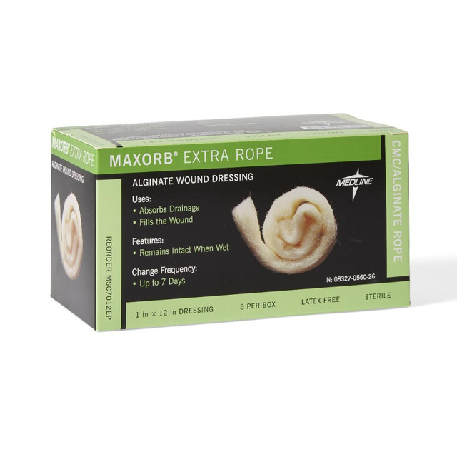 MEDLINE INDUSTRIES, INC. MSC7012EPZ Medline Maxorb Extra CMC/Alginate Dressings, 1in x 12in, Tan, Pack Of 5 MEDLINE INDUSTRIES, INC. MSC7012EPZ Medline Maxorb Extra CMC/Alginate Dressings, 1in x 12in, Tan, Pack Of 5
