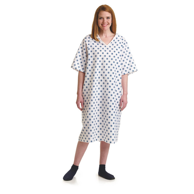 MEDLINE INDUSTRIES, INC. MDTPG2ROLSNO Medline Overlap Back-Snap Patient Gowns, 59in, Snowflake, Pack Of 12