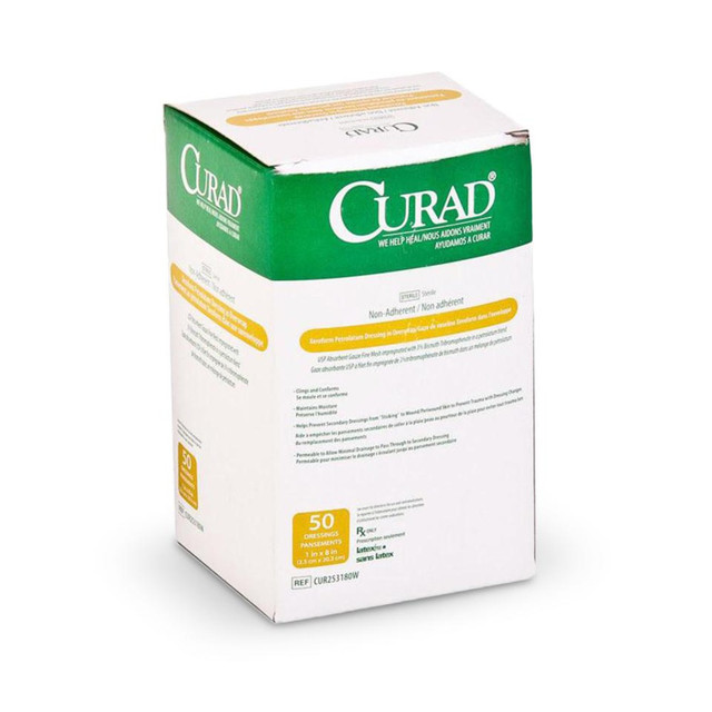 MEDLINE INDUSTRIES, INC. CUR253180W CURAD Sterile Overwrap Xeroform Gauze, 1in x 8in, White, Pack Of 200 MEDLINE INDUSTRIES, INC. CUR253180W CURAD Sterile Overwrap Xeroform Gauze, 1in x 8in, White, Pack Of 200