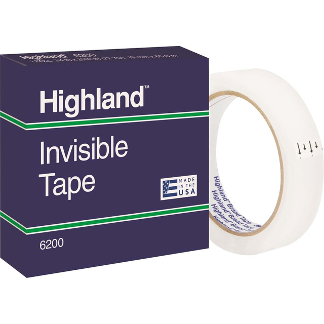 3M CO 6200342592 Highland 3/4inW Matte-finish Invisible Tape - 72 yd Length x 0.75in Width - 3in Core - Matte - Clear - For Mending, Holding, Splicing - 1 Roll