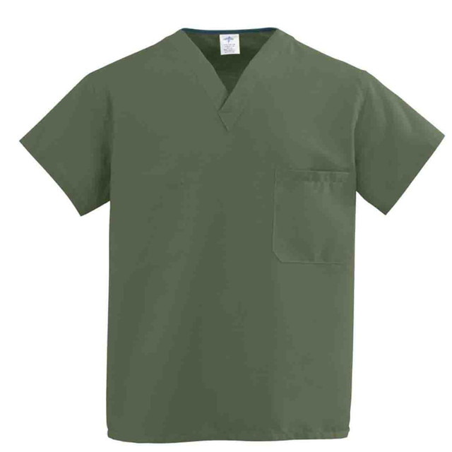 MEDLINE INDUSTRIES, INC. 910XTQS-CM Medline ComfortEase 1-Pocket Reversible Unisex Scrub Top, Small, White MEDLINE INDUSTRIES, INC. 910XTQS-CM Medline ComfortEase 1-Pocket Reversible Unisex Scrub Top, Small, White