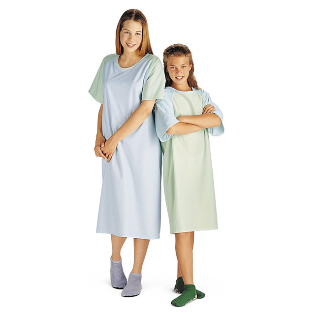 MEDLINE INDUSTRIES, INC. MDT011369 Medline Comfort-Knit Adolescent Patient Gowns, Tween, Mint/Blue, Pack Of 12 MEDLINE INDUSTRIES, INC. MDT011369 Medline Comfort-Knit Adolescent Patient Gowns, Tween, Mint/Blue, Pack Of 12