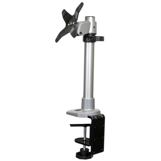 360 rotation around the support post  Landscape-to-portrait display rotation (for use in portrait position, the mount supports ultrawide displays with max width of 17.8in/45.2 cm).  Adjustable monitor arm with several position/viewing angle adjustments  Tilts +90/-15 degrees for optimal viewing  Mount a VESA (75x75, 100x100) compatible display 12in to 34in , flat screen, curved or ultrawide, with a max weight of 30.9 lb. (14 kg)