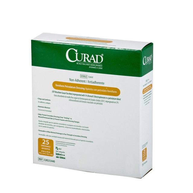 MEDLINE INDUSTRIES, INC. CUR253440 CURAD Sterile Xeroform Gauze, 4in x 4in, White, Pack Of 150 MEDLINE INDUSTRIES, INC. CUR253440 CURAD Sterile Xeroform Gauze, 4in x 4in, White, Pack Of 150