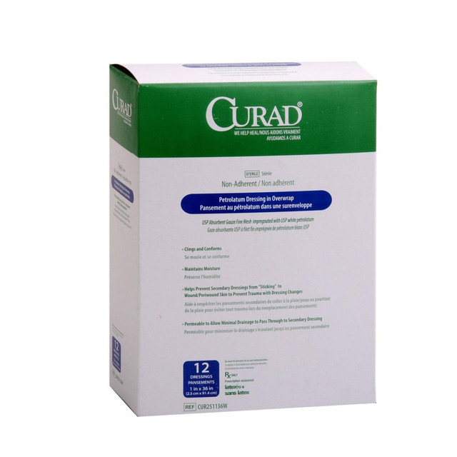MEDLINE INDUSTRIES, INC. CUR251136W CURAD Sterile Overwrap Petrolatum Gauze, 1in x 36in, White, Pack Of 72 MEDLINE INDUSTRIES, INC. CUR251136W CURAD Sterile Overwrap Petrolatum Gauze, 1in x 36in, White, Pack Of 72
