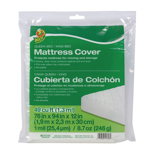 SHURTECH BRANDS, LLC 1140236 Duck Mattress Cover, Queen/King, 76inH x 94inW x 12inD, Clear
