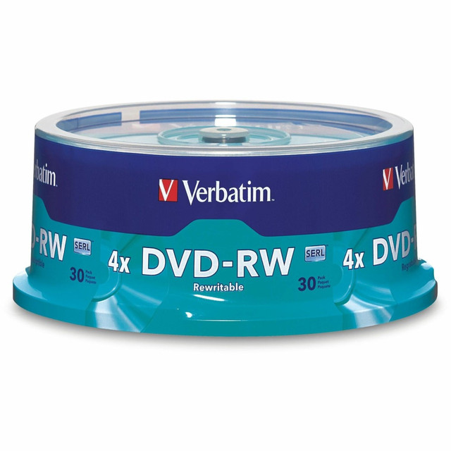 VERBATIM AMERICAS LLC 95179 Verbatim DVD-RW Rewritable Media Spindle, 4.7GB/120 Minutes, Pack Of 30