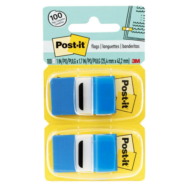 Find it fast with Post-it Flags. They make it simple to mark, call-out or highlight important information. They stick securely, remove cleanly and come in a wide variety of colors. Draw attention to critical items or use them to index, file or color code your work, either at home, work or in the classroom.  Ideal for marking documents without writing on them.  Use to draw attention to critical items, organize files or color-coding.  Make it simple to request action.  Sticks securely, removes cleanly.  The dispenser keeps flags organized and easy to find.  Blue, 1 in. wide.  50 per dispenser, 12 dispensers per pack