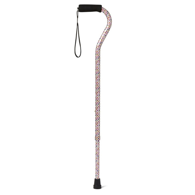 MEDLINE INDUSTRIES, INC. MDS86420POLKA Medline Adjustable Aluminum Offset-Handle Cane, 29in - 38inH, Polka Dots