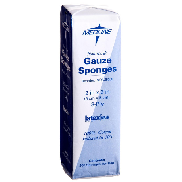 MEDLINE INDUSTRIES, INC. NON25208 Medline Woven Nonsterile Gauze Sponges, 2in x 2in, White, Case Of 5,000 MEDLINE INDUSTRIES, INC. NON25208 Medline Woven Nonsterile Gauze Sponges, 2in x 2in, White, Case Of 5,000